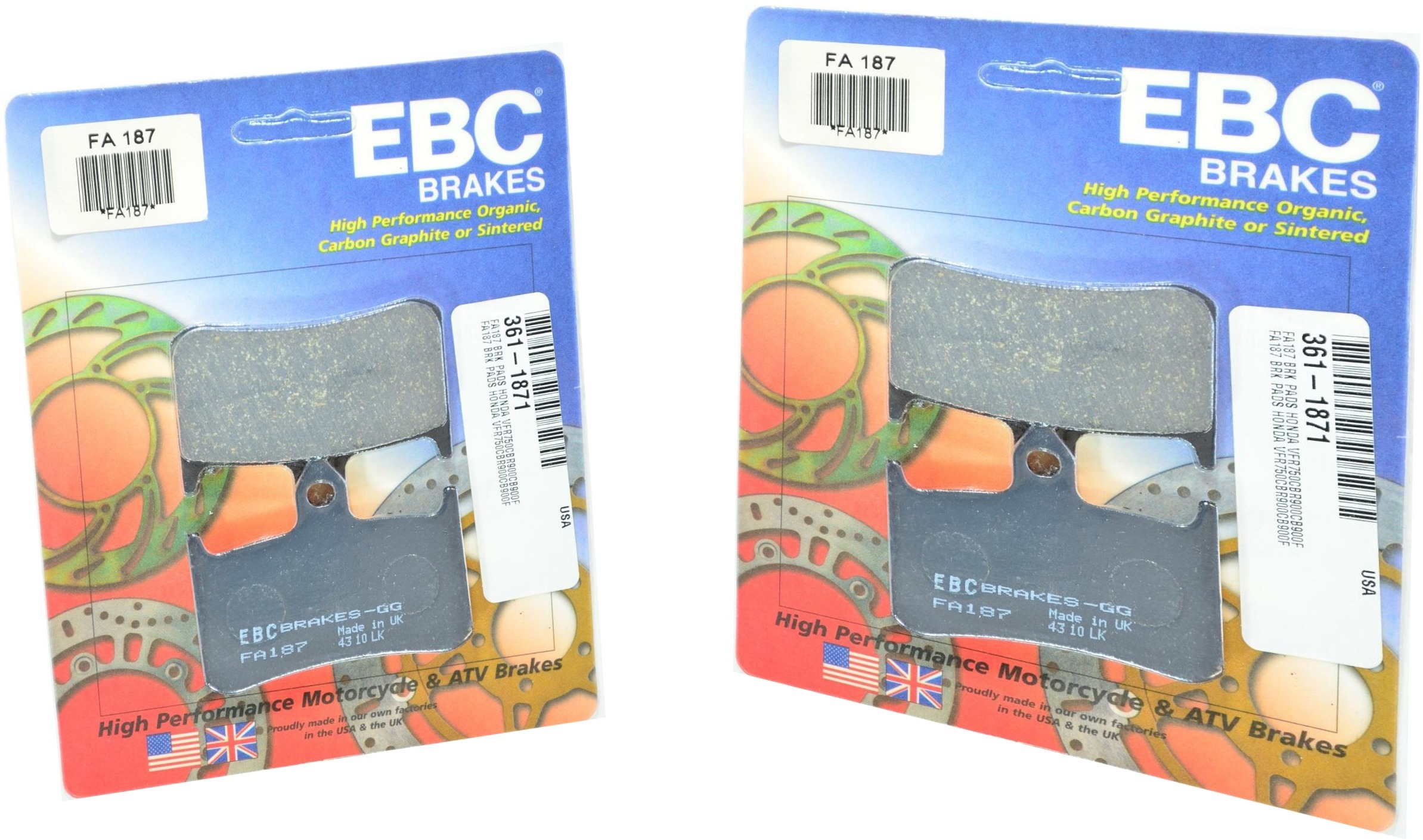 Standard Organic Brake Pads Front Set - Honda - Click Image to Close