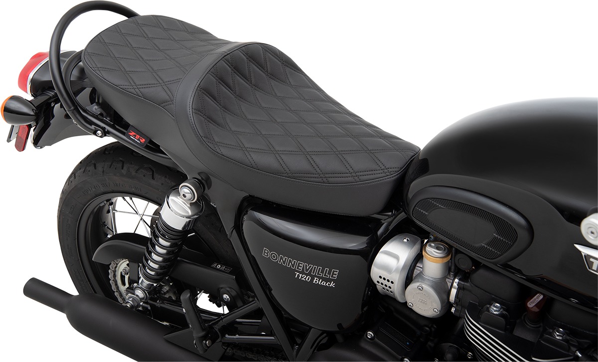 Double Diamond Vinyl 2-Up Seat Black Low - For Bonneville T100/120 - Click Image to Close