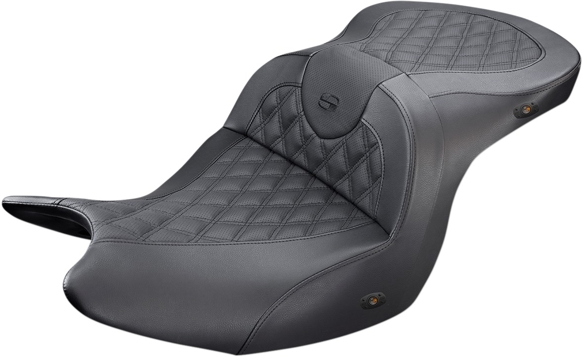 Heated Road Sofa Lattice Stitched 2-Up Seat - Black - For 1800 GoldWing - Click Image to Close