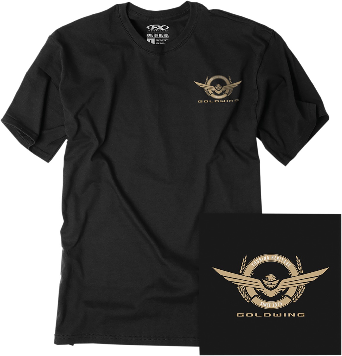 Men's Gold Wing Badge Tee - Gw Badge Tee Blk Lg - Click Image to Close