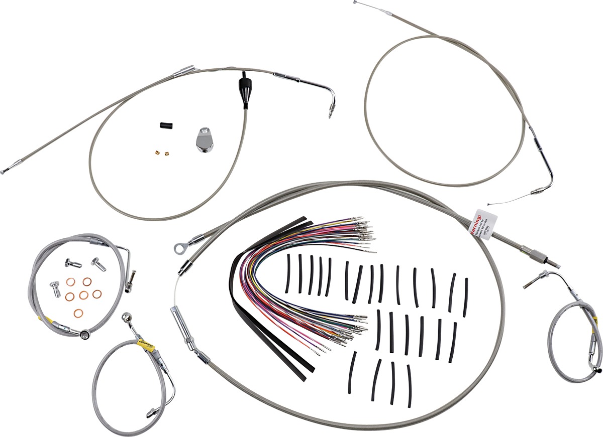 Extended Braided S.S. Control Cable Kit For 15" Bagger Apes - Click Image to Close