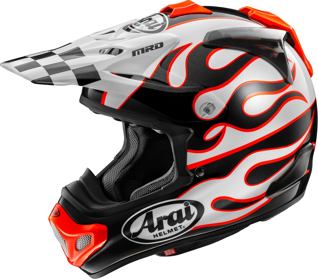 Arai VX-Pro4 Flame Helmet XS Black/Red/White - Off-road helmet with flame graphic - Click Image to Close