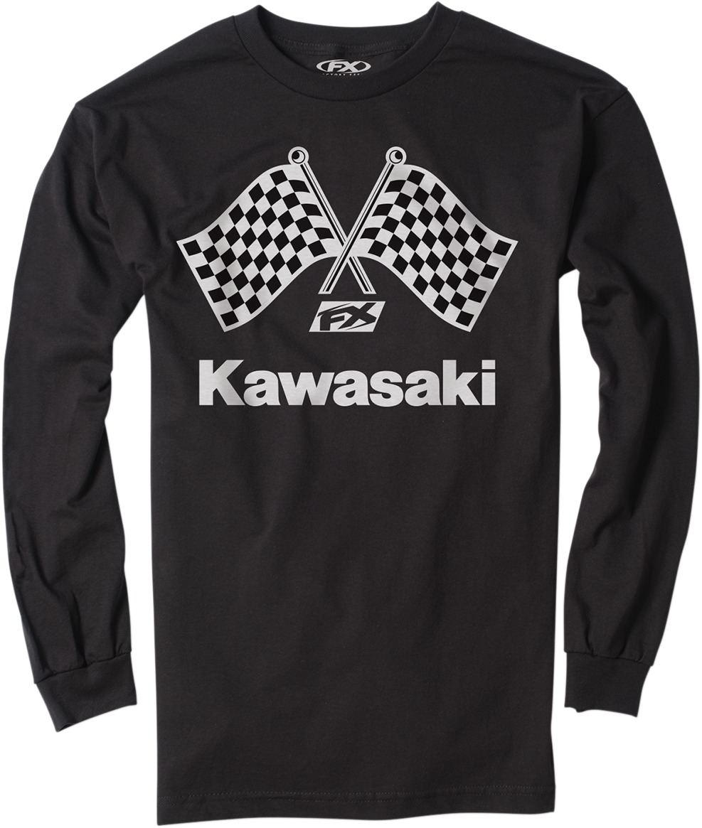 Men's Kawasaki Finishline Long Sleeve Tee - Kaw Finishline Ls Tee Blk Lg - Click Image to Close