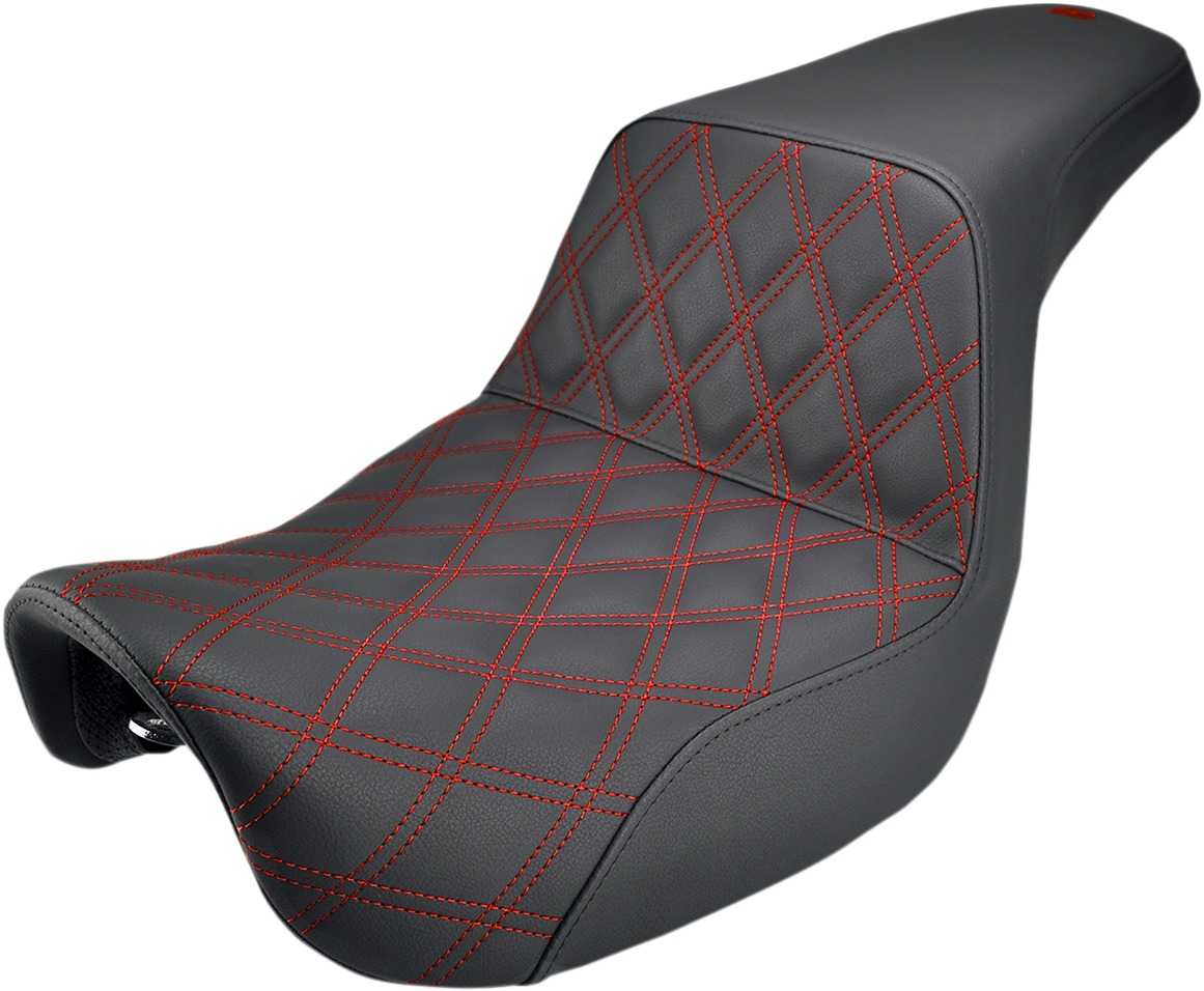 Step-Up Lattice Stitched 2-Up Seat Black/Red Gel - For 06-17 Dyna - Click Image to Close