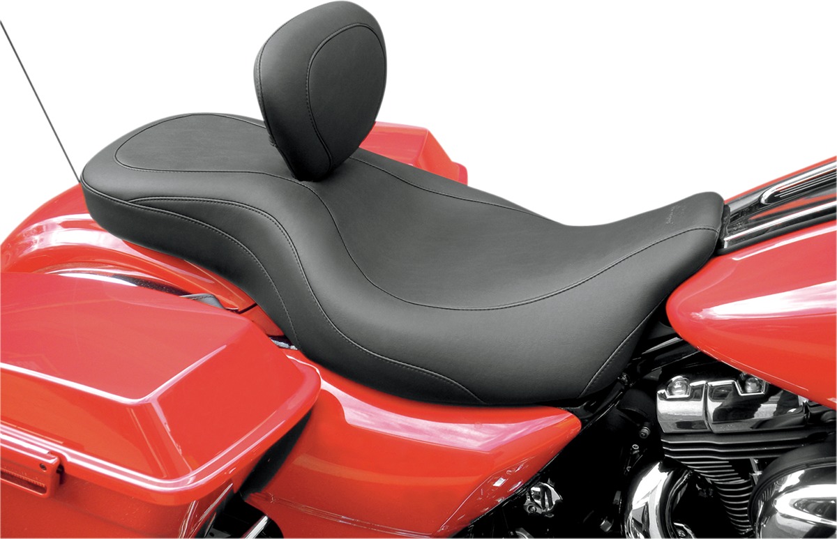 Wide Tripper Smooth Vinyl 2-Up Seat w/Backrest - For 08-20 Harley FLH FLT - Click Image to Close