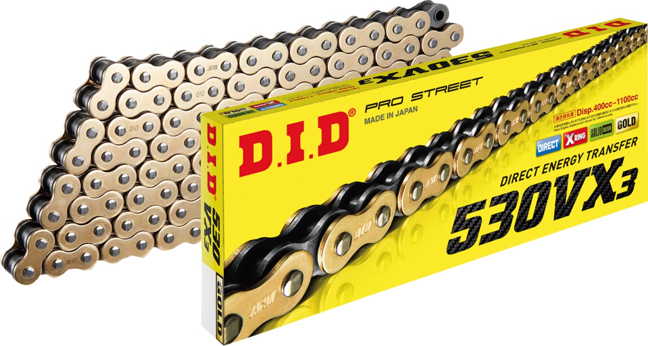 530VX3 X 110 Links Gold Motorcycle Chain - Includes Rivet Link Only - Click Image to Close