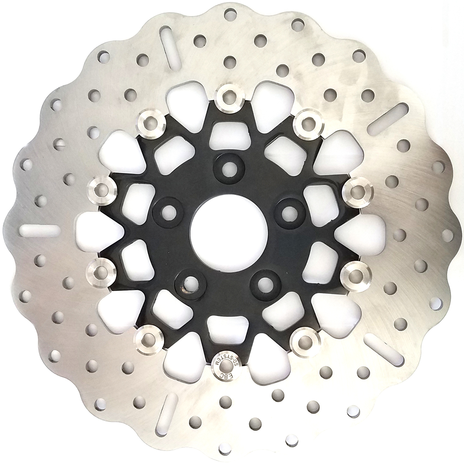 Black Chrome Contour Floating Brake Rotor - 10 Button Contour Floating Brake Rotor - Black Chrome Center - Click Image to Close