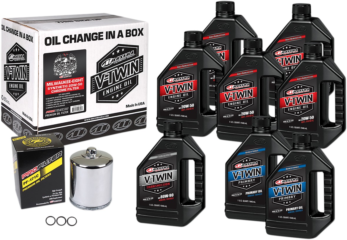 Unboxed Synthetic V-Twin Oil Change Kit w/ Chrome Filter For Milwaukee-Eight - Click Image to Close