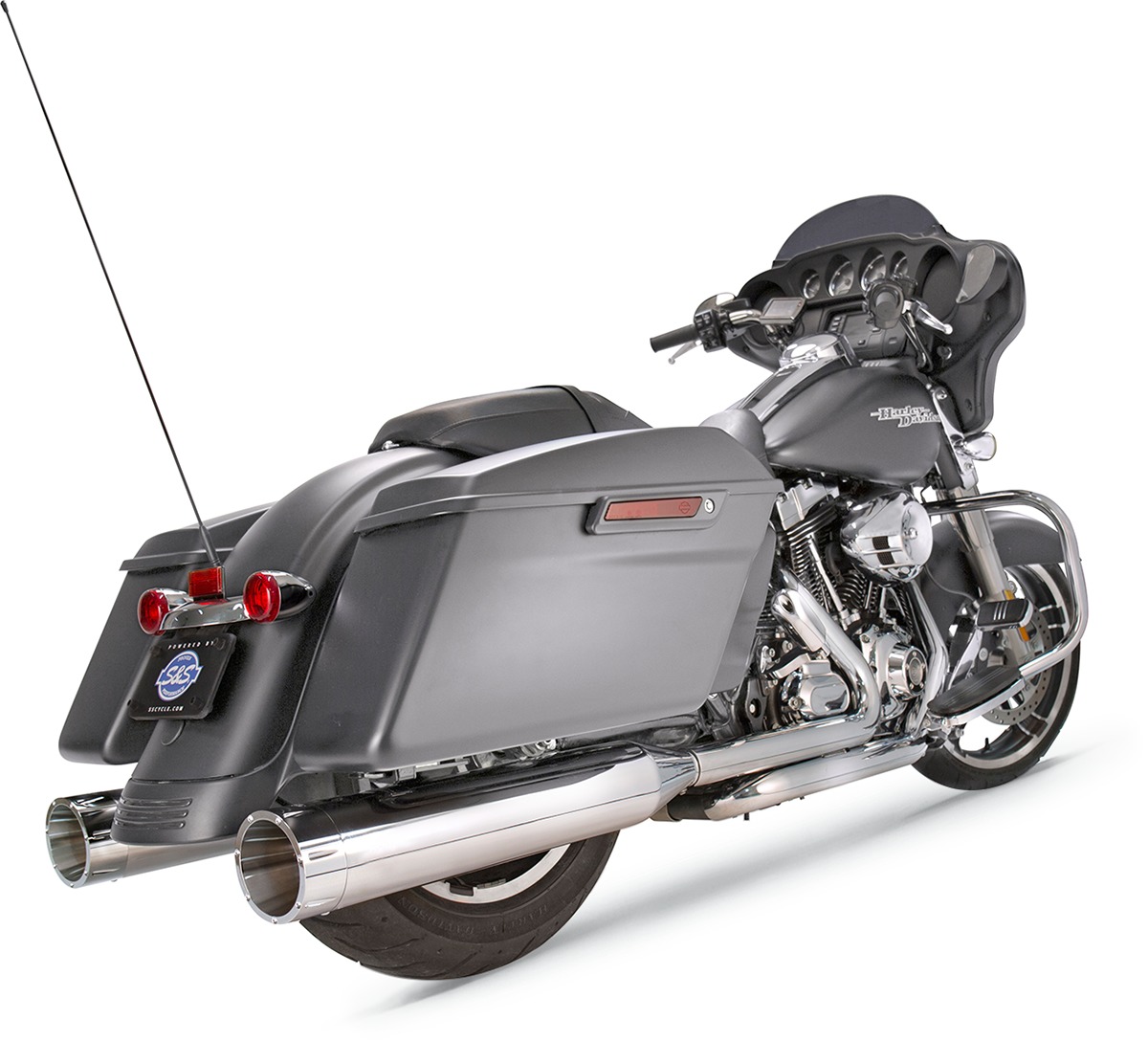 MK45 Chrome 4.5" Slip On Exhaust Tracer - For 17-21 Harley Touring - Click Image to Close