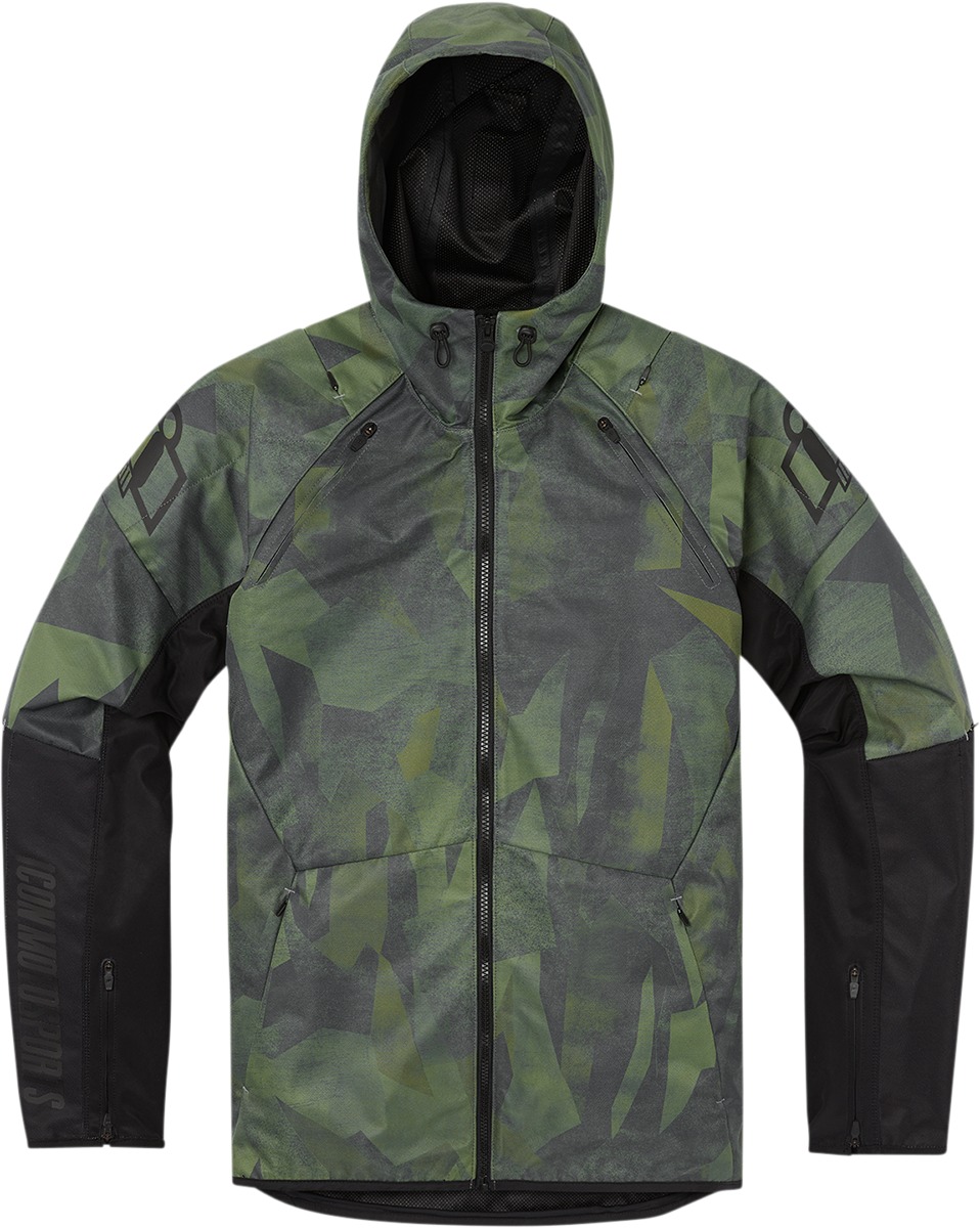 ICON Airform Battlescar Jacket Men's S Green/Black - Durable textile riding jacket - Click Image to Close