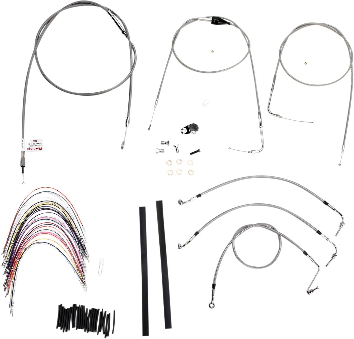 Extended Braided S.S. Control Cable Kit for Baggers - 14" tall bars (w/CRUISE) - For 00-06 HD Bagger - Click Image to Close