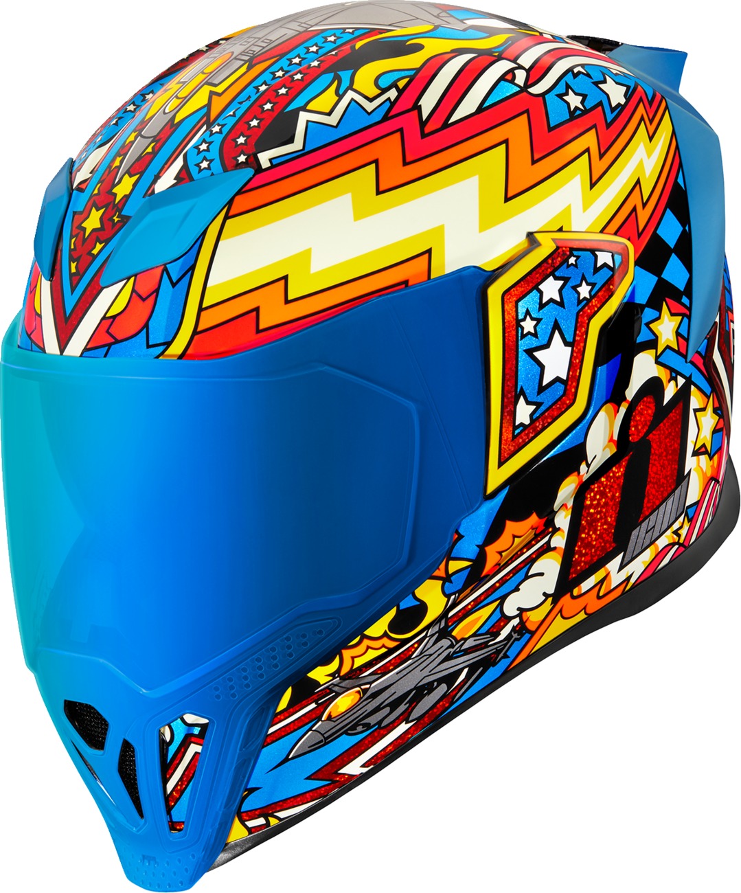 ICON Airflite Flyboy Helmet - M, Blue, Unisex - Full Face Helmet with Flyboy Graphic - Click Image to Close