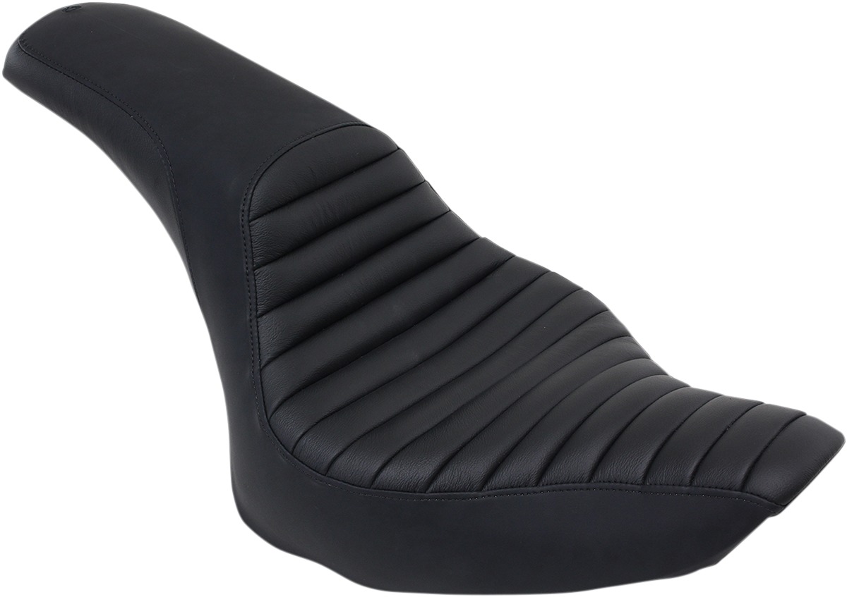 Profiler Tuck and Roll Leather 2-Up Seat Black Gel Low - For Harley Softail - Click Image to Close