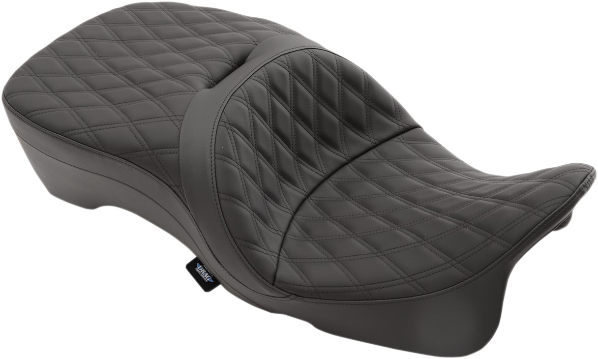 Double Diamond SR Leather 2-Up Seat Black Low 1" - For Harley FLH FLT - Click Image to Close