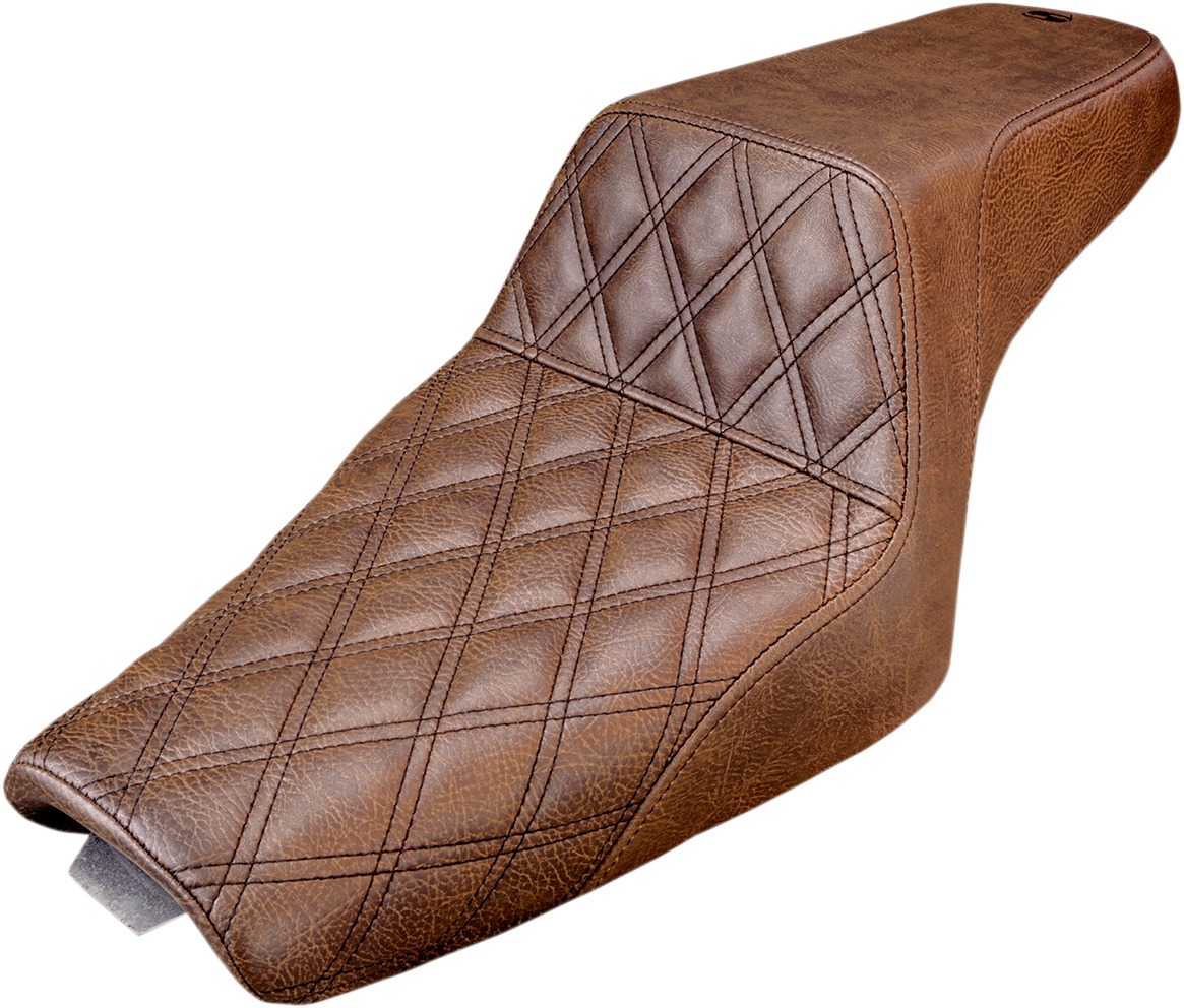 Step-Up Lattice Stitched 2-Up Seat Brown - For 05-20 Harley XL w/ 3.3 gal tank - Click Image to Close