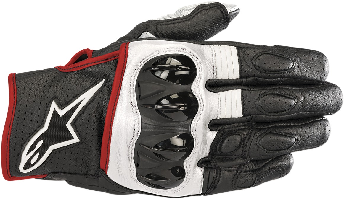 Celer V2 Leather Motorcycle Gloves Black/White/Red Medium - Click Image to Close