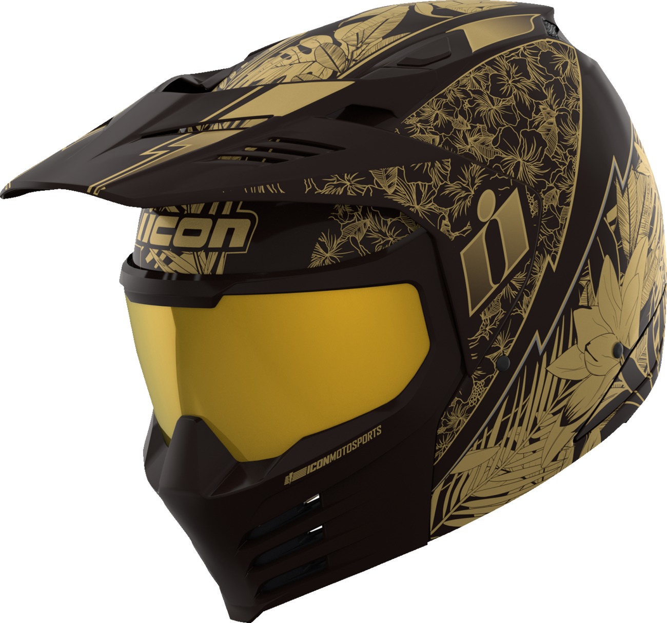 ICON Elsinore Kaonohi Helmet XS Black/Gold - Modular adventure helmet with Kaonohi graphic - Click Image to Close