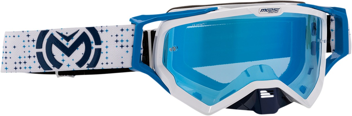 XCR White Pro Stars Goggles - Blue Lens - Click Image to Close