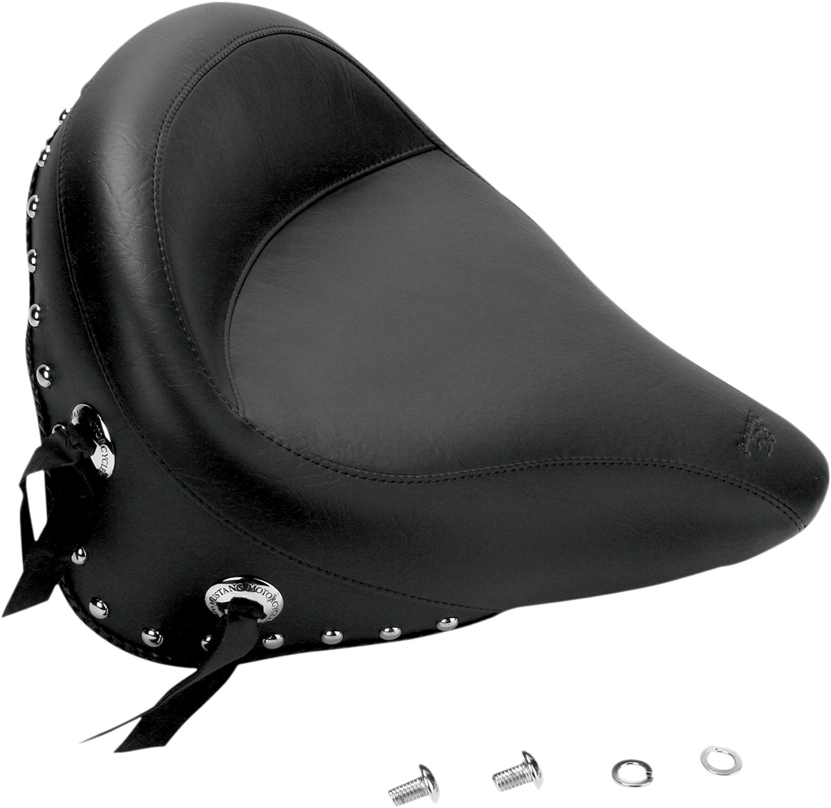 Wide Concho Skirt Studded Vinyl Solo Seat - For 00-06 Harley Softail - Click Image to Close