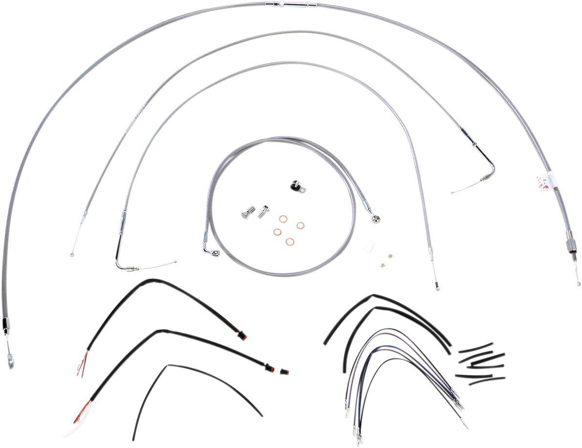 Extended Braided S.S. Control Cable Kit for Softails - 18" tall bars (non-ABS) - Click Image to Close
