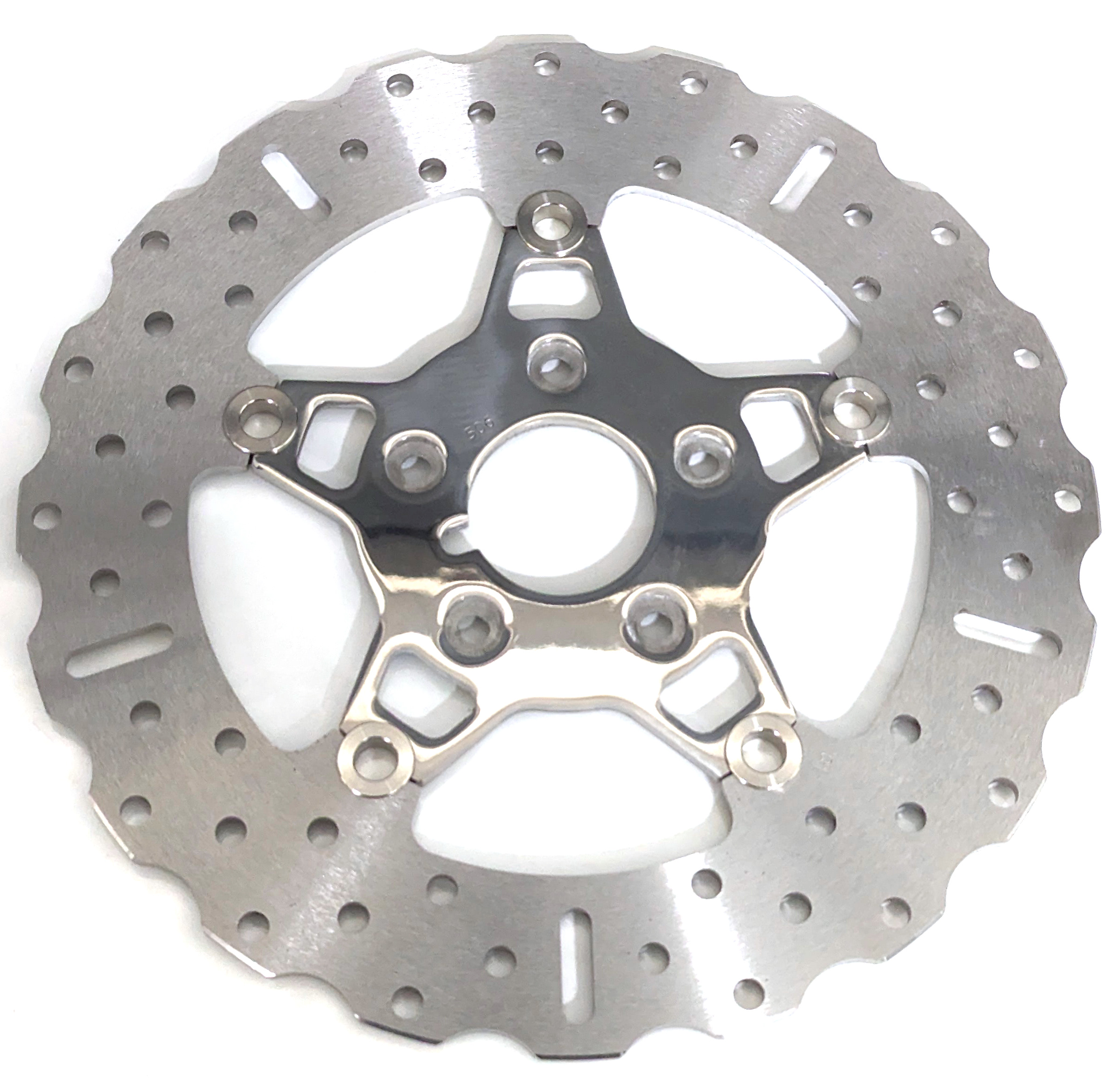 5 Button Contour Floating Wide Band Brake Rotor - Polished Center - Click Image to Close