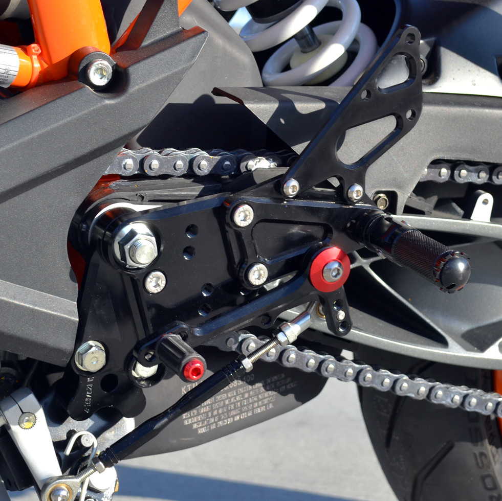 MGP Black Adjustable Rear Sets - For 14-16 KTM RC390 & 390 Duke - Click Image to Close