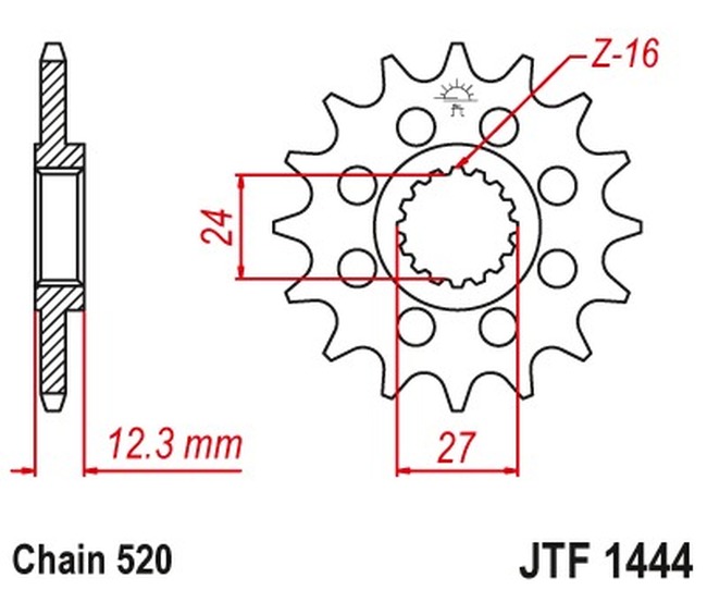 Steel Front Countershaft Sprocket - 16 Teeth 520 Pitch - Click Image to Close