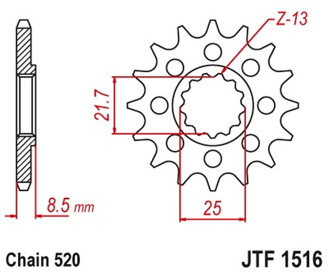 Steel Front Countershaft Sprocket - 16 Teeth 520 Pitch - Click Image to Close