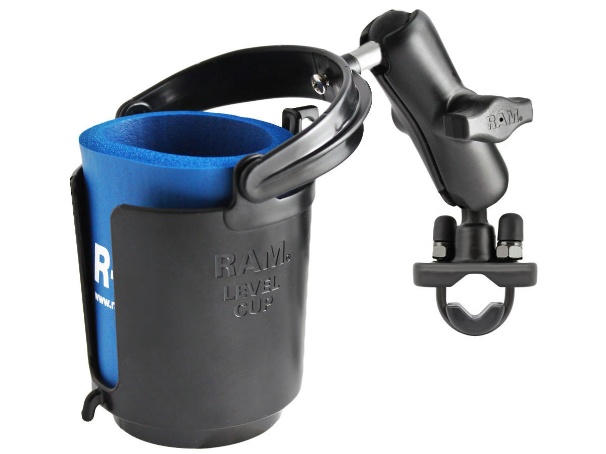 Ram Kit - Self Leveling Cup Holder w/ Handlebar Mount & Zinc U-Bolt Base - Click Image to Close