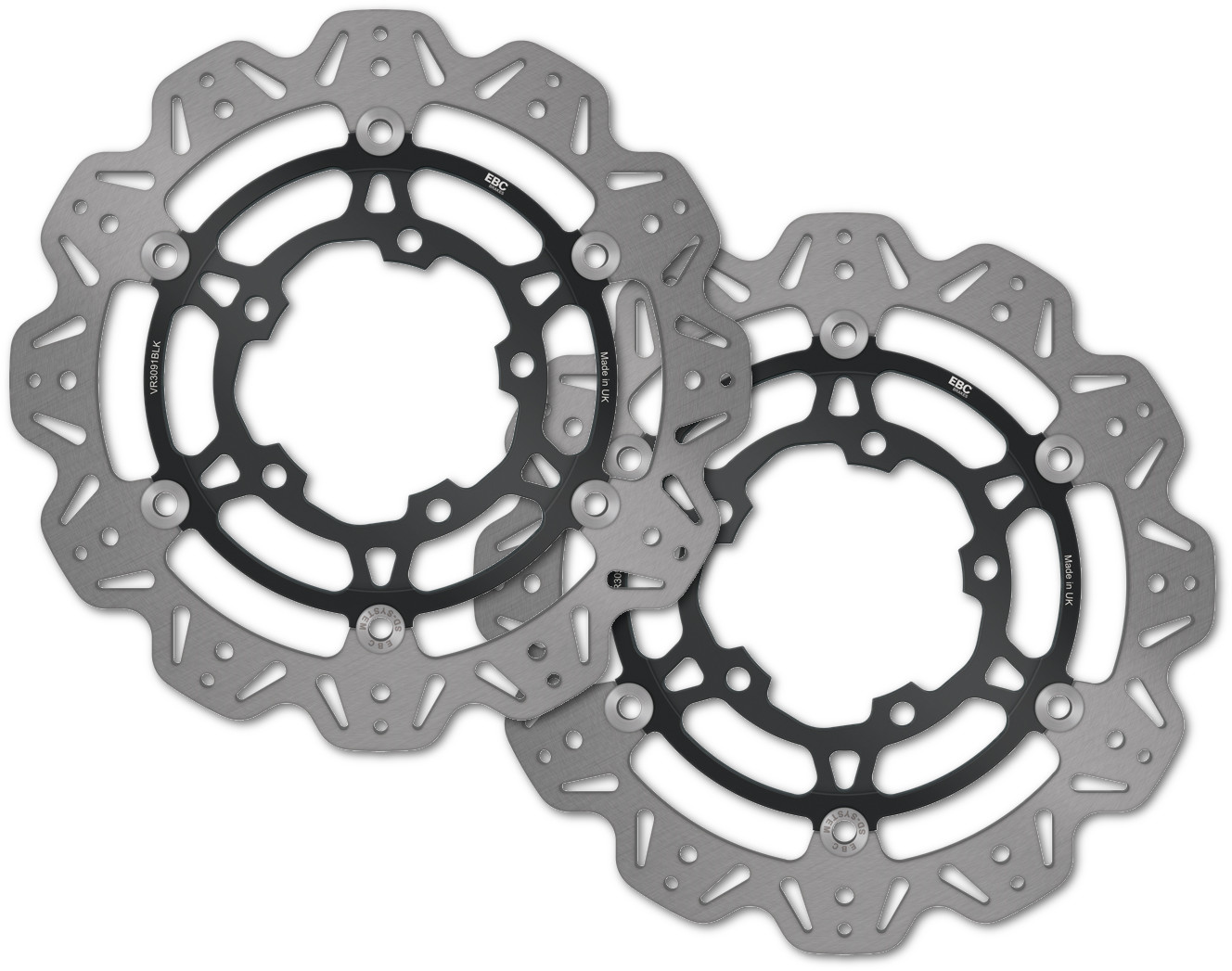 Front VEE Brake Rotors - Black - VEE Style Brake Rotor - Black Center Front Set - Click Image to Close