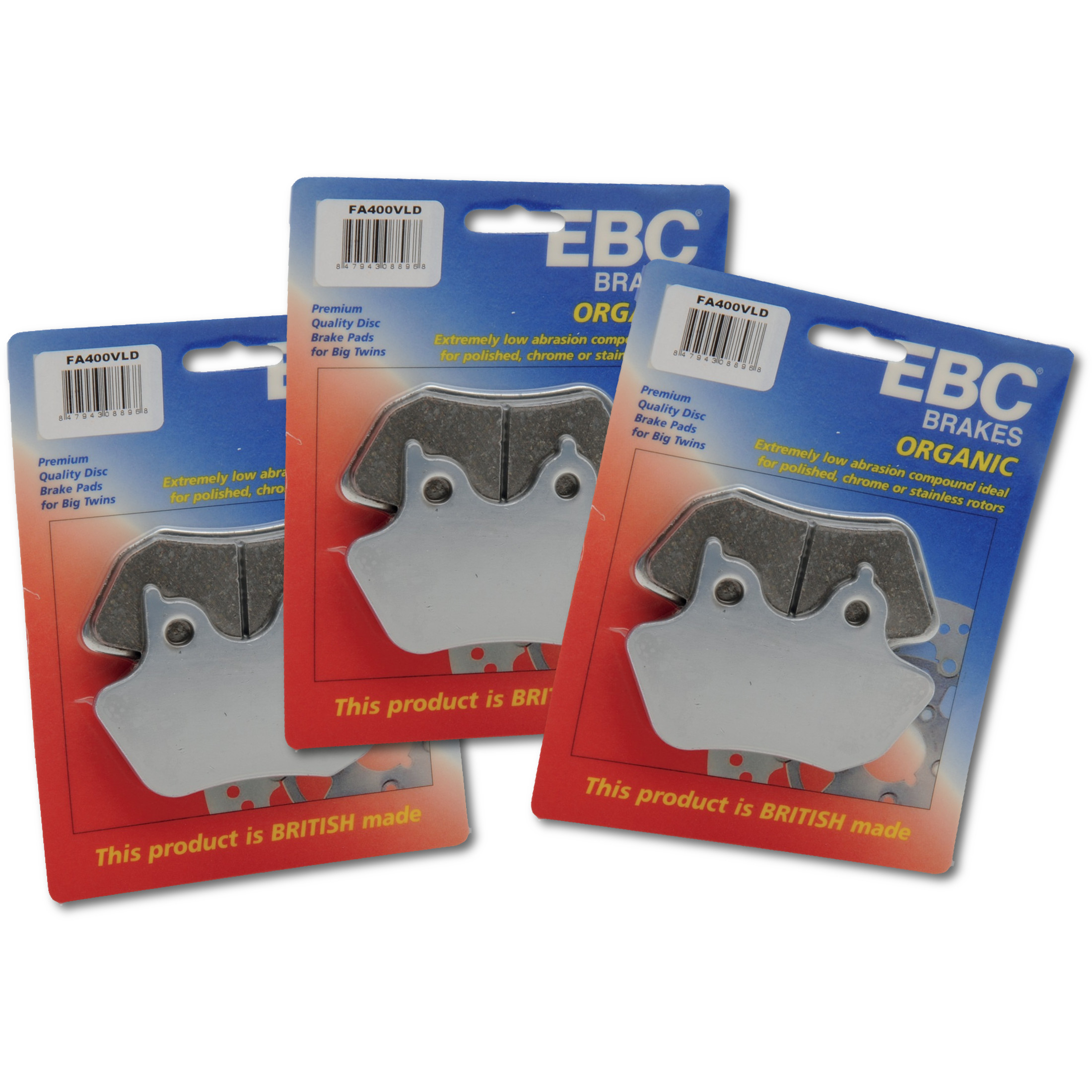 Chrome Plated V Series Brake Pads - Set of 3 For Front & Rear - Replaces Harley Davidson # 44082-00/00C - Click Image to Close