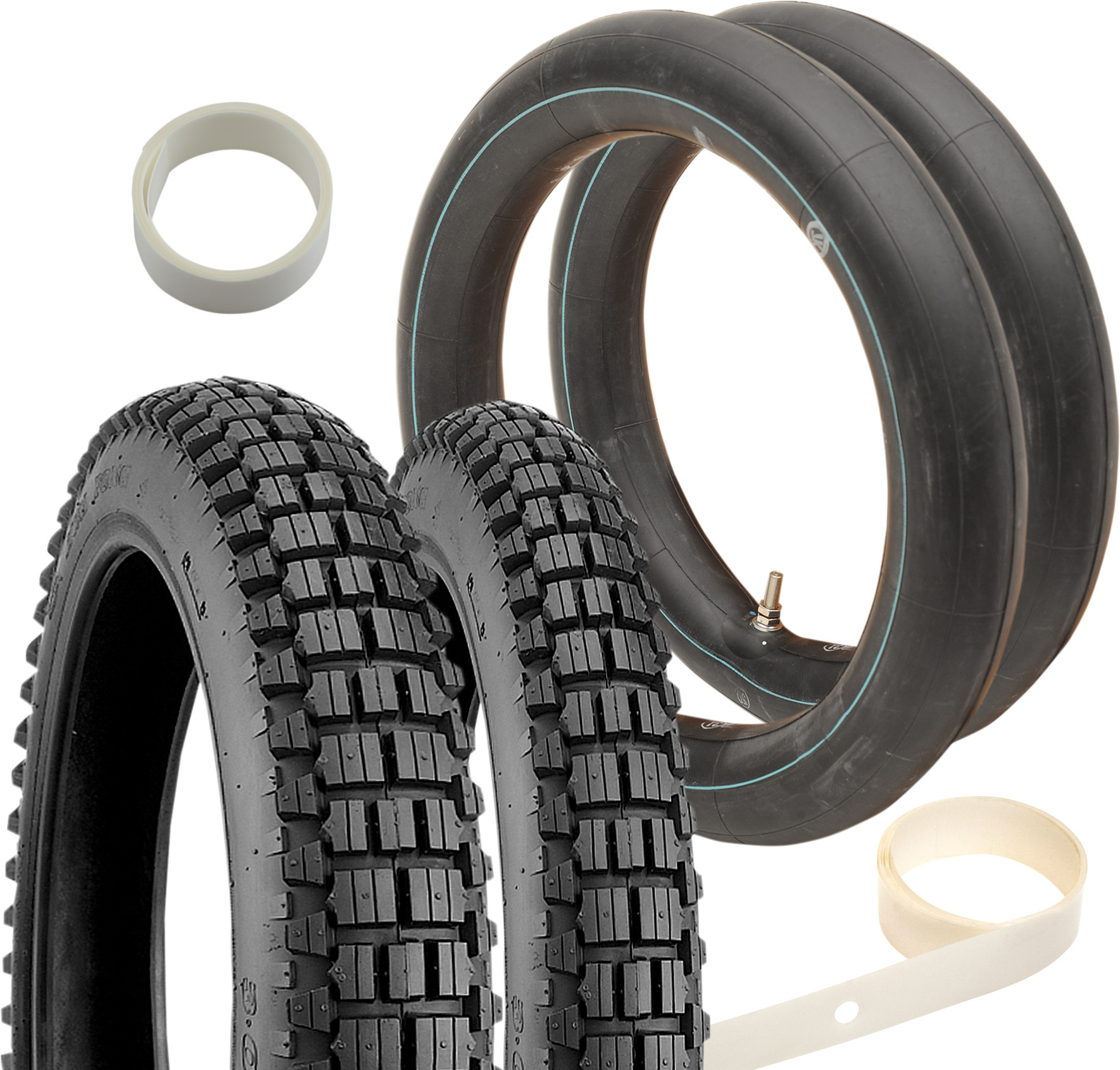 HF307 Front & Rear Tire Kit 4.00-18 & 3.25-19 w/ Tubes & Rim Tape - Click Image to Close