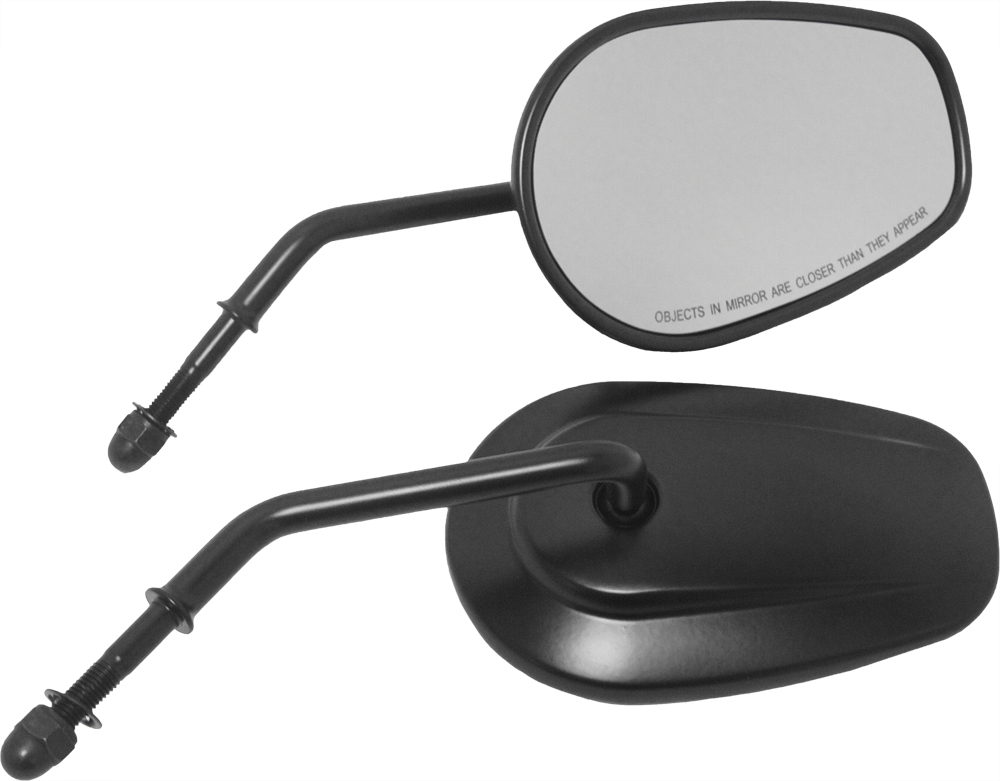 Tapered Black Mirrors Short Stem (Pair) - For Harley - Click Image to Close