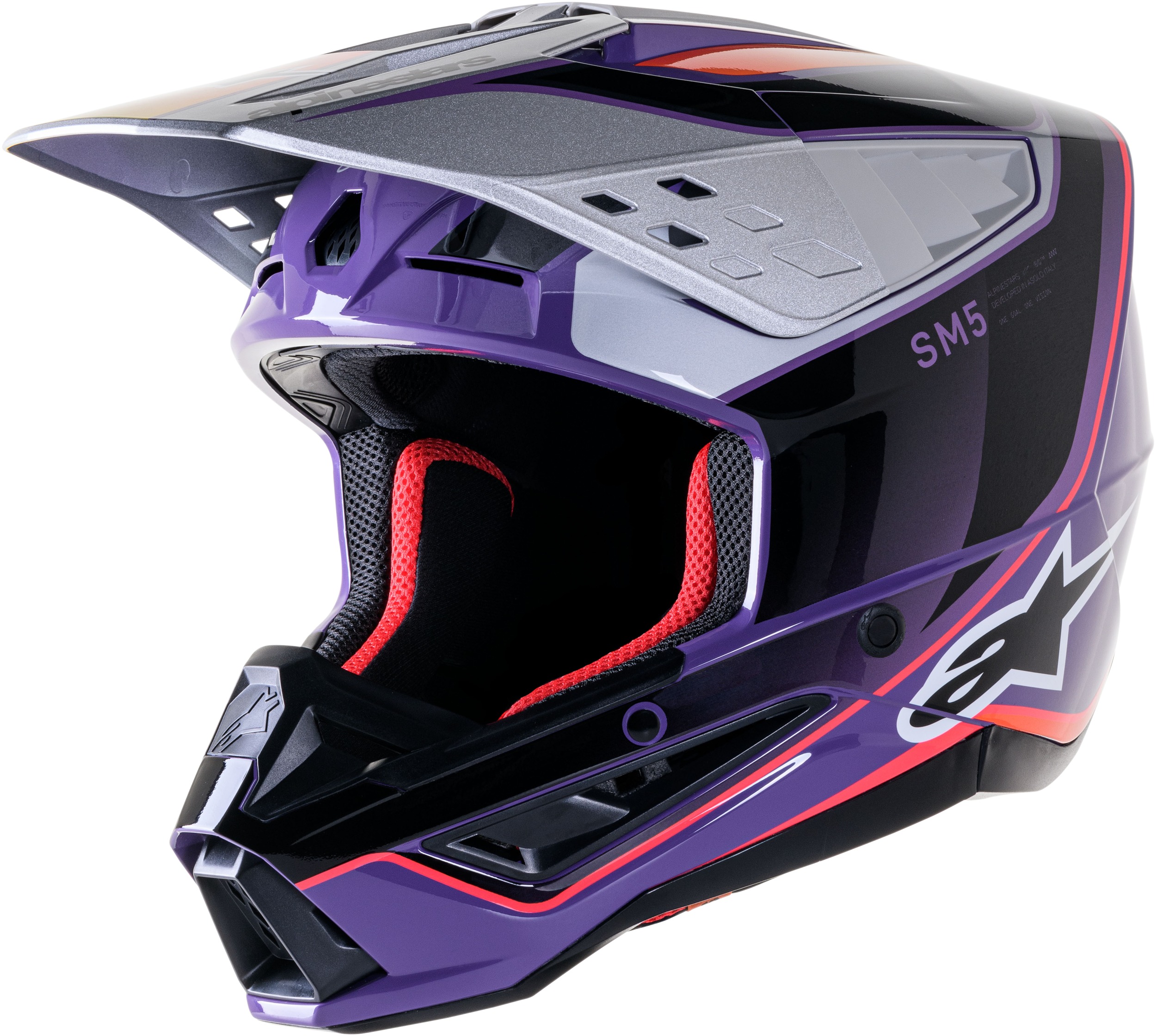 Alpinestars S-M5 Sail Helmet Violet/Black/Silver XS - Lightweight helmet For off-road riders - Click Image to Close