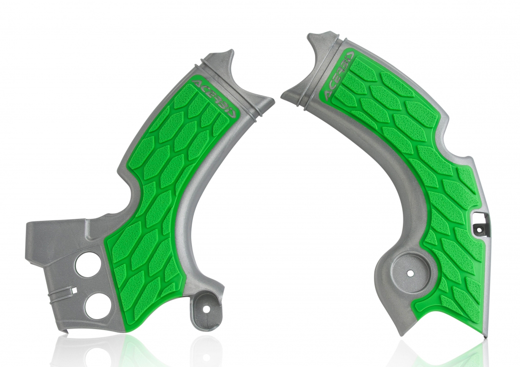 X-Grip Frame Guards Silver/Green - For 17-18 Kawasaki KX250F - Click Image to Close