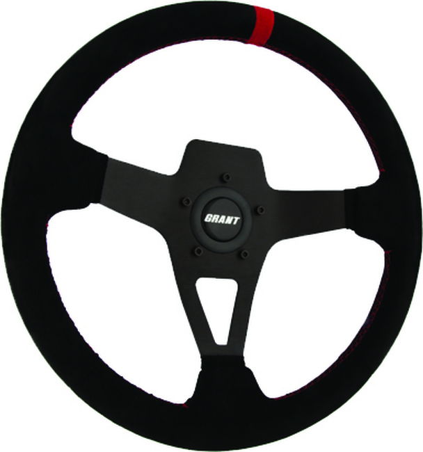 Suede Series Steering Wheel Black w/Red Stitch 13.75" - Click Image to Close