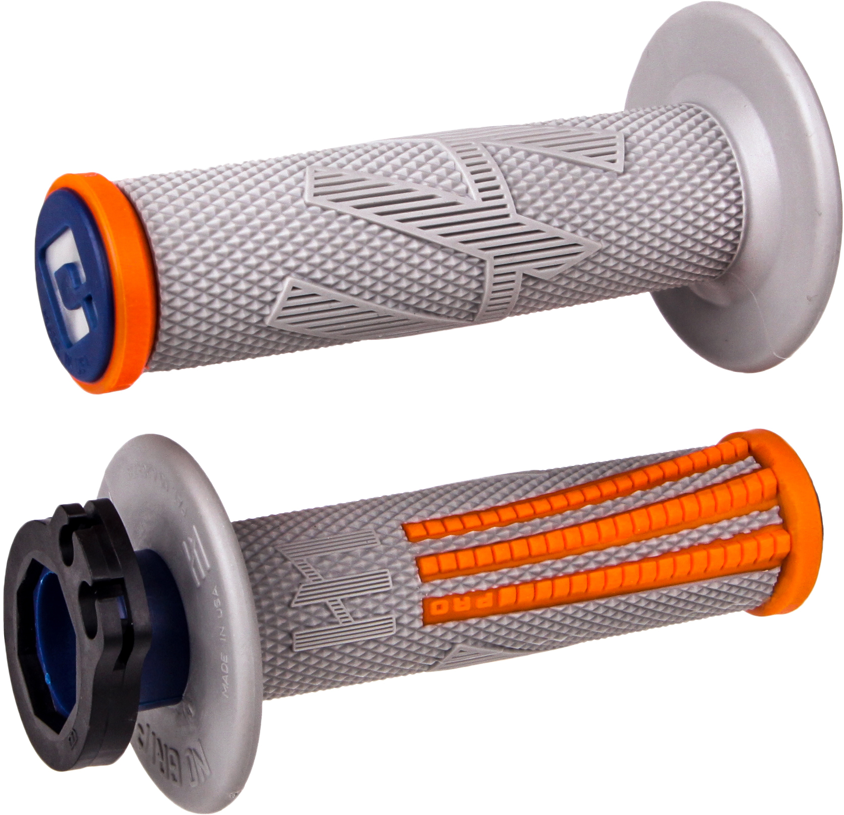 Emig2 Pro MX V2 Lock On MX Grips System - Diamond Knurled, Grey & Orange - Click Image to Close