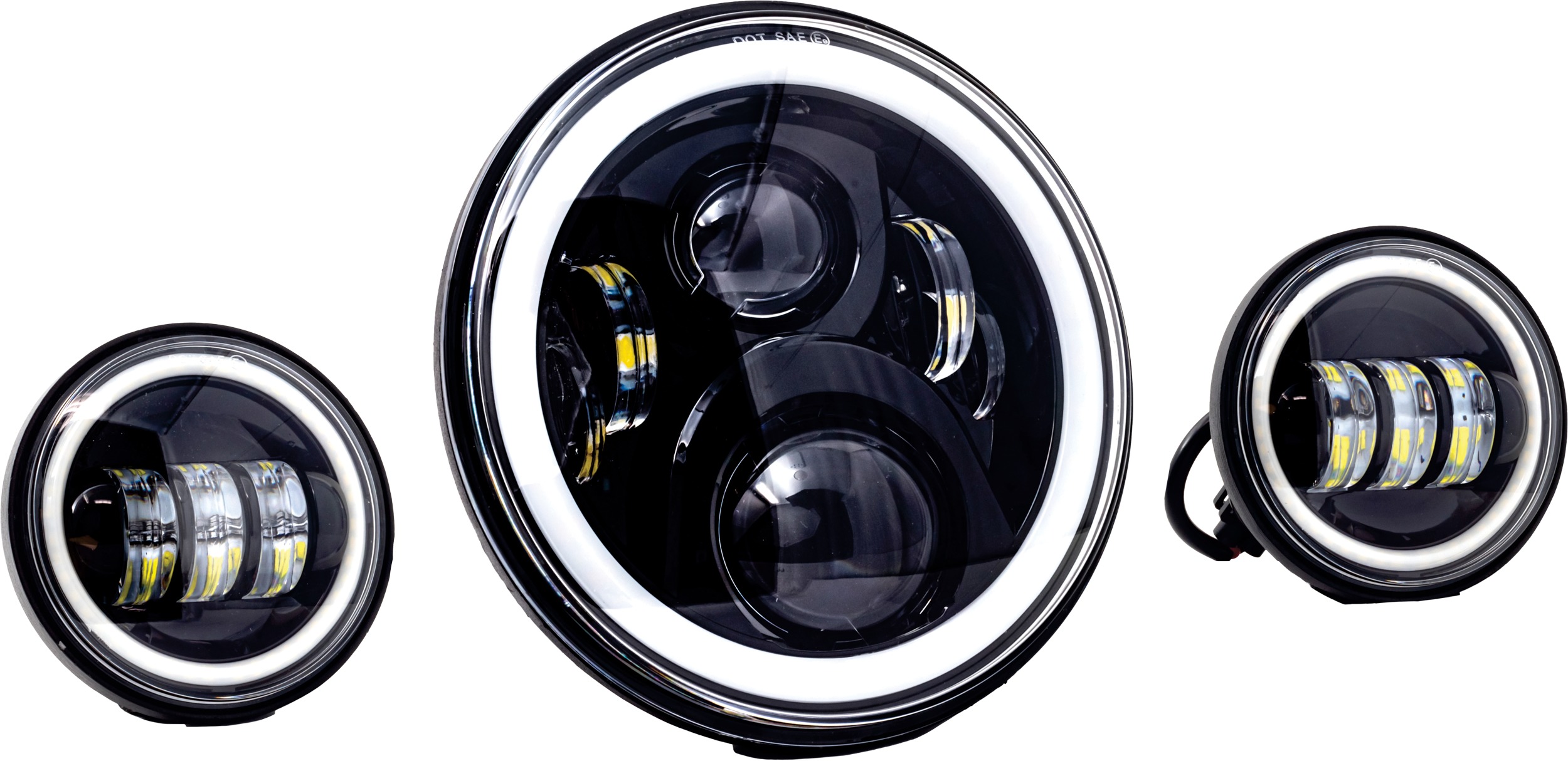 7? Full-Halo Black LED Headlight with (2) 4.5? Full-Halo Black Passing Lamps - Click Image to Close