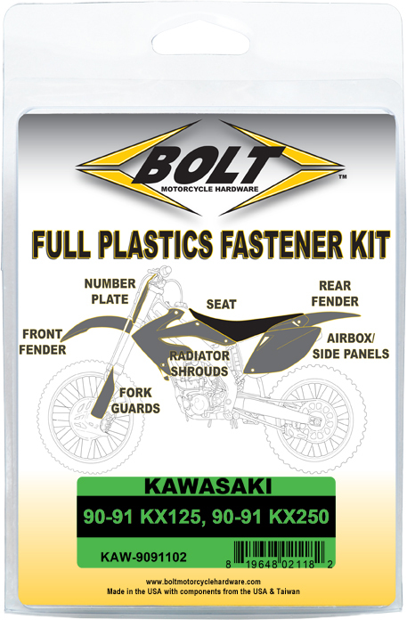 Full Plastic Fastener Kit - For 90-91 Kawasaki KX125 & KX250 - Click Image to Close