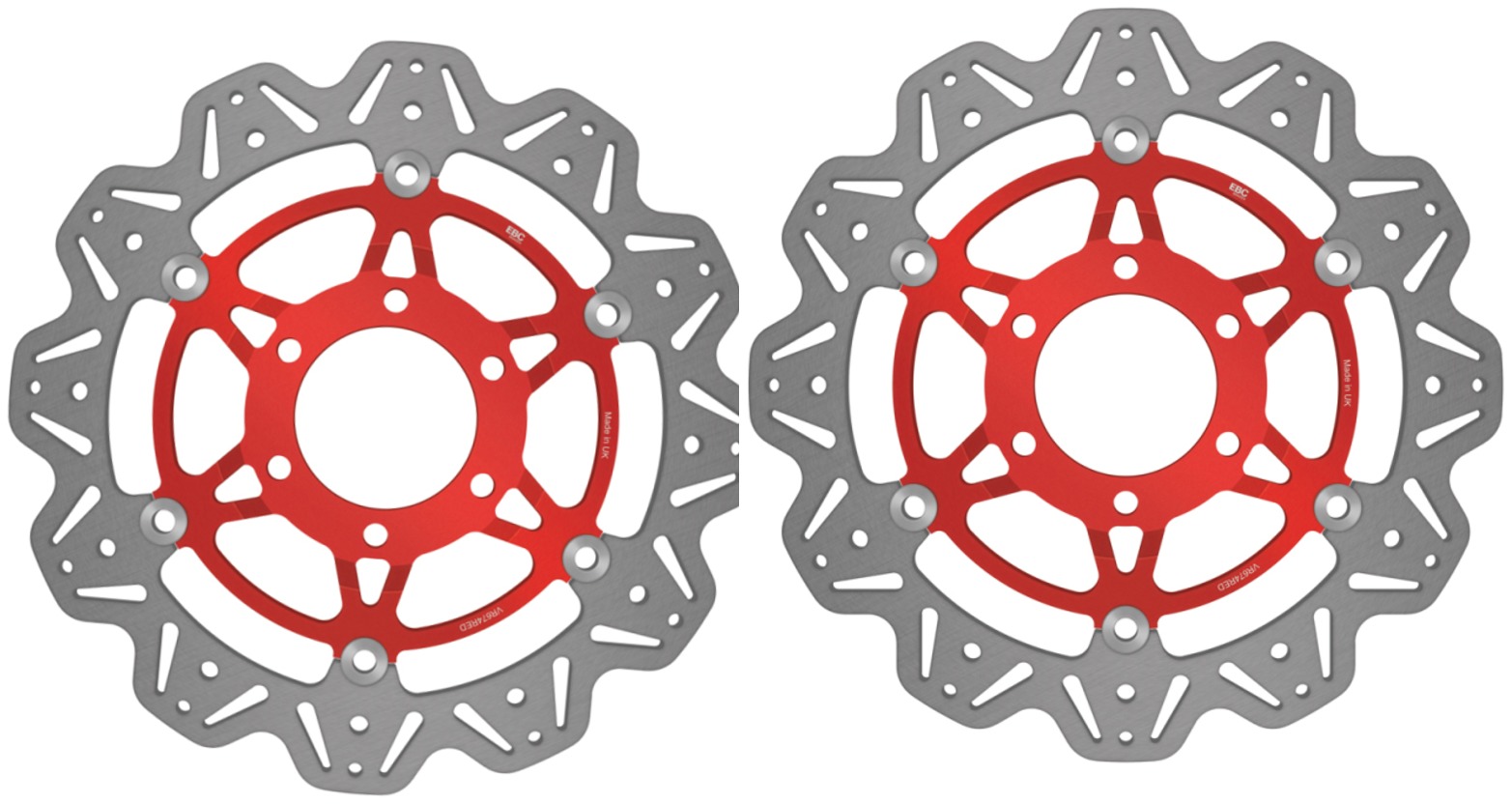 Front VEE Brake Rotors - Red - VEE Style Brake Rotor - Red Center Front Set - Click Image to Close