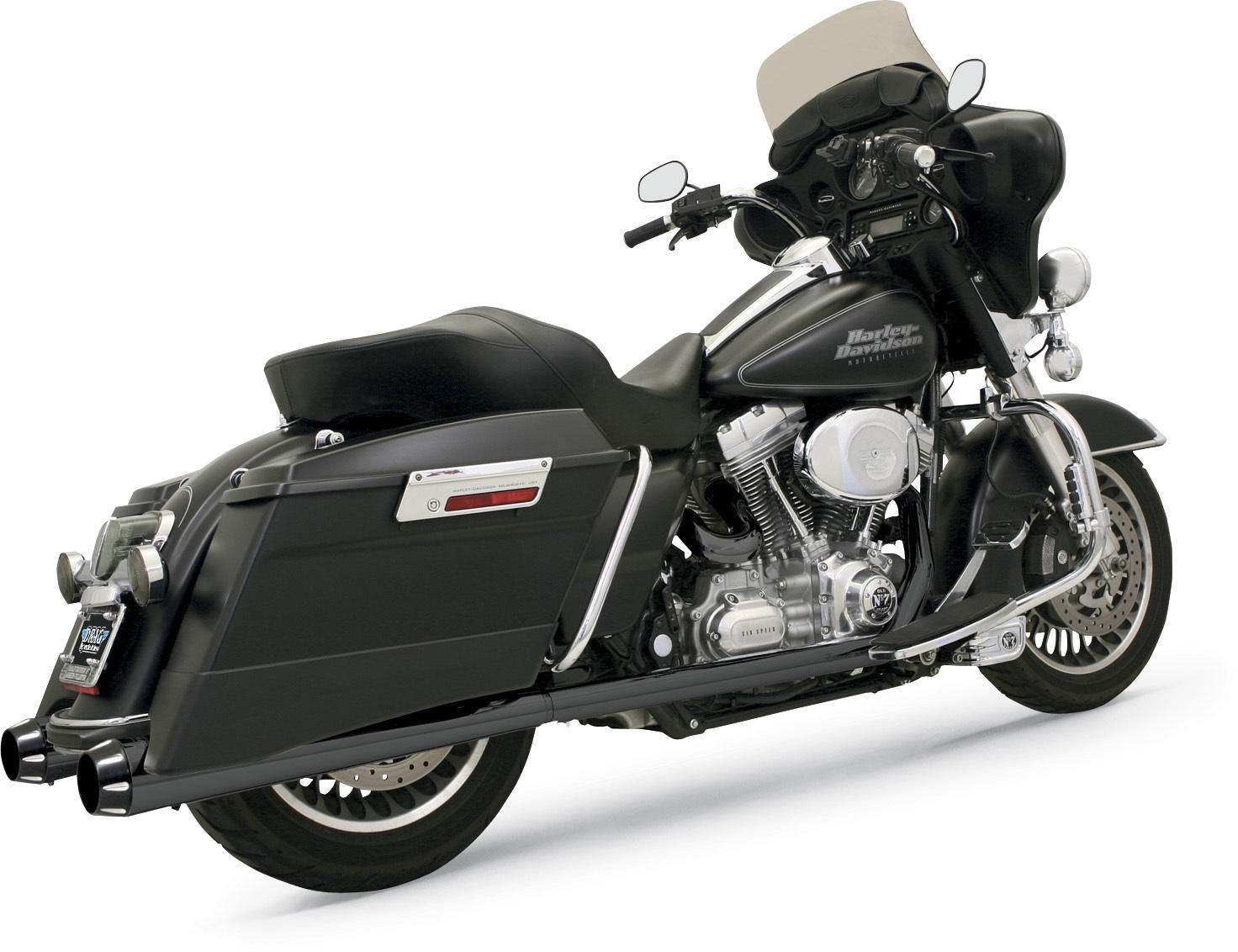 4" Black Megaphone Blk End Dual Slip On Exhaust Per - For 95-16 H-D Touring - Click Image to Close