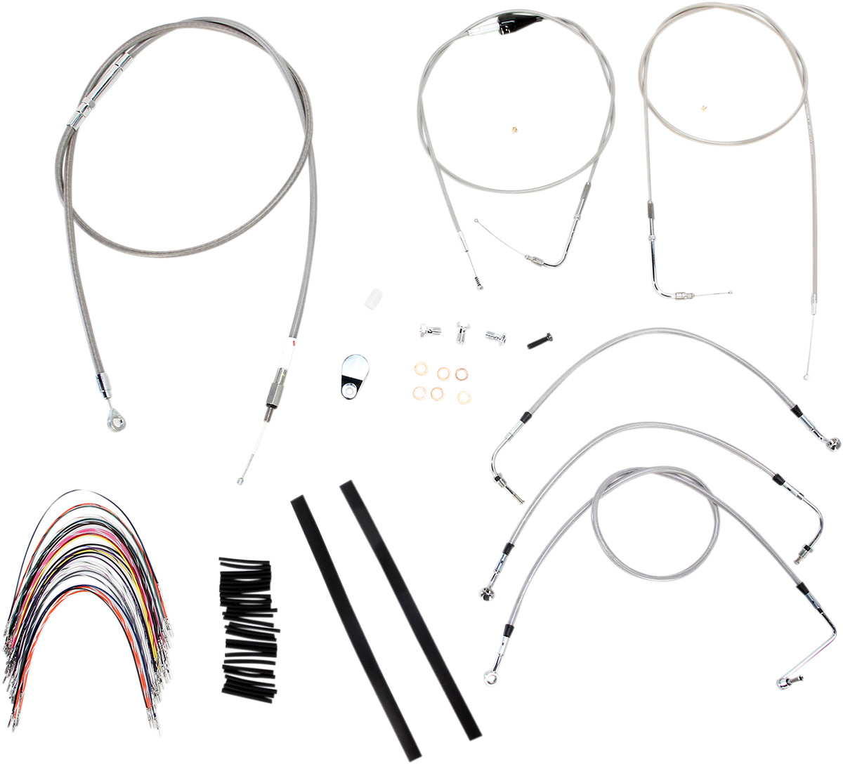 Extended Braided S.S. Control Cable Kit for Baggers - 18" tall bars (w/CRUISE) - Click Image to Close