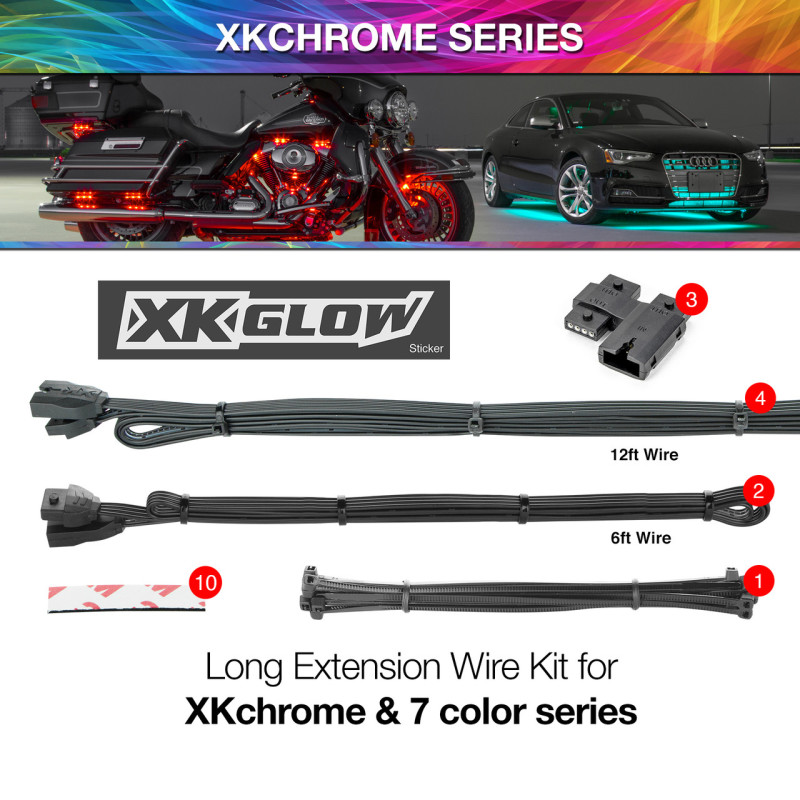 XK Glow Extension Wire Kit for XKchrome & 7 Color Series for Car - Click Image to Close