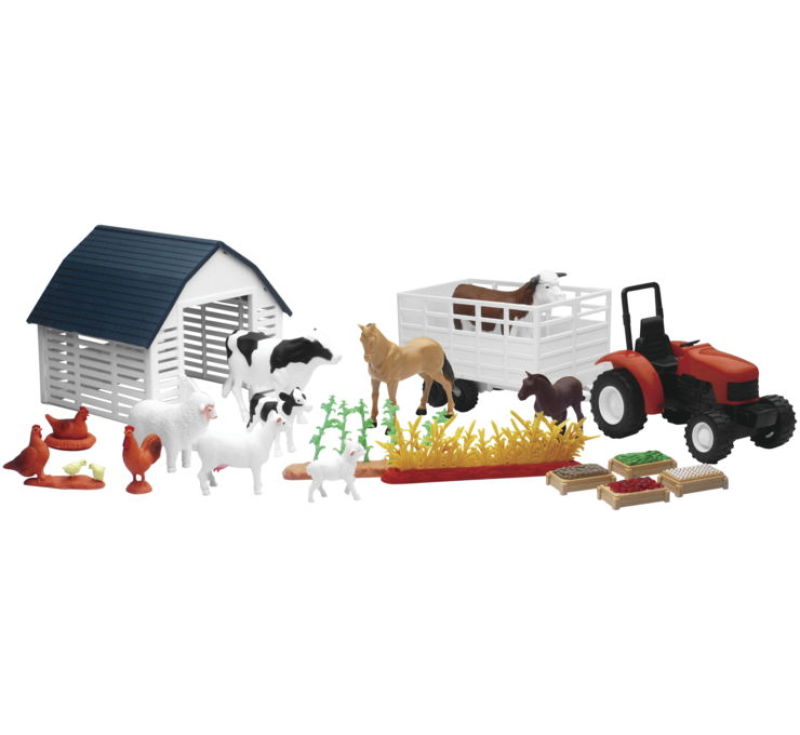 Country Life Playset Barnyard with Tractor/ Garden Rows and Animals - Click Image to Close