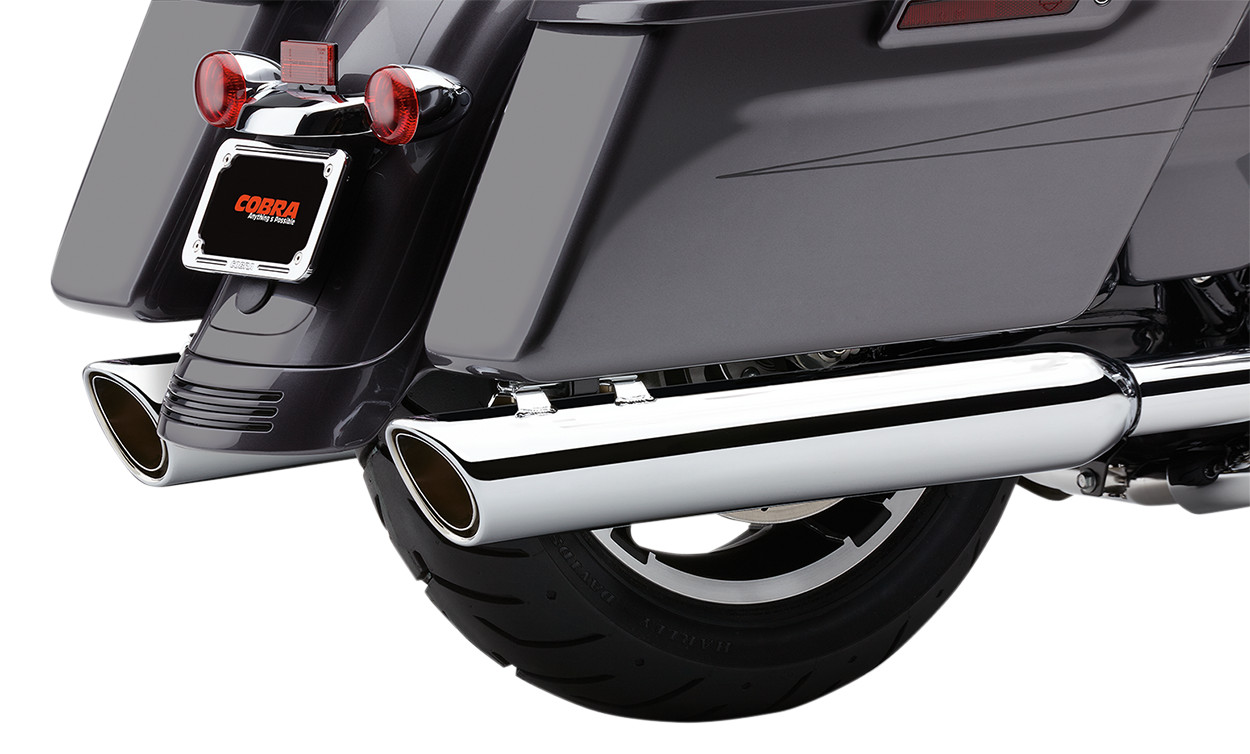 4" Twin Chrome Slip On Exhaust - For 95-16 Harley Touring - Click Image to Close