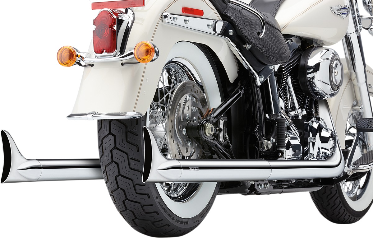 Dual Fishtail Chrome Full Exhaust - For 12-17 Harley Softail - Click Image to Close