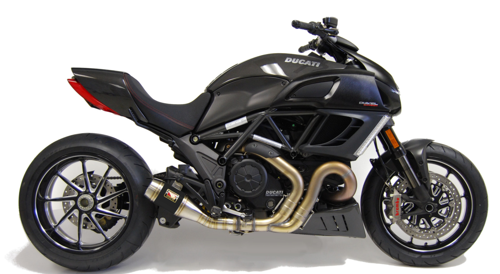 Black Center GP Slip On Exhaust w/ Sound Insert - for 11-18 Ducati Diavel - Click Image to Close