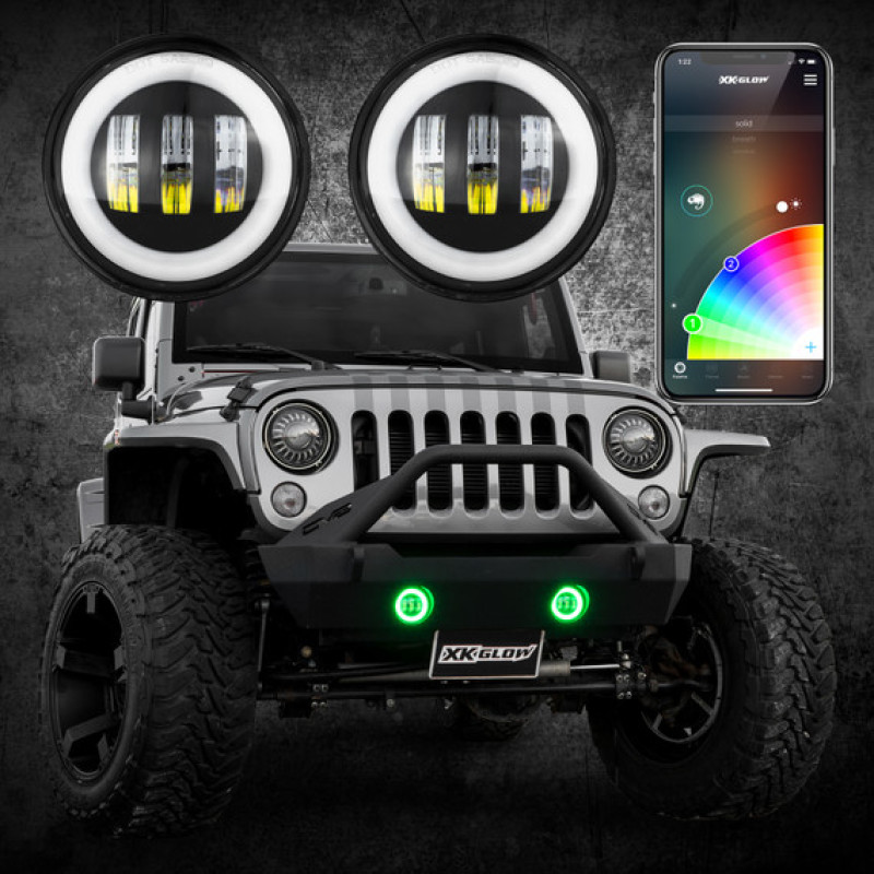 4In Black RGB LED Jeep Wrangler Fog Light XKchrome Bluetooth App Controlled Kit - Click Image to Close