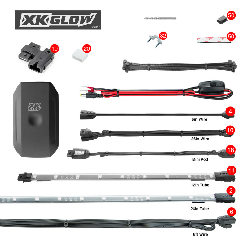 Tube + 18xPods Million Color App Controlled UTV Kit 2x24In Tube + 14x12In - Click Image to Close