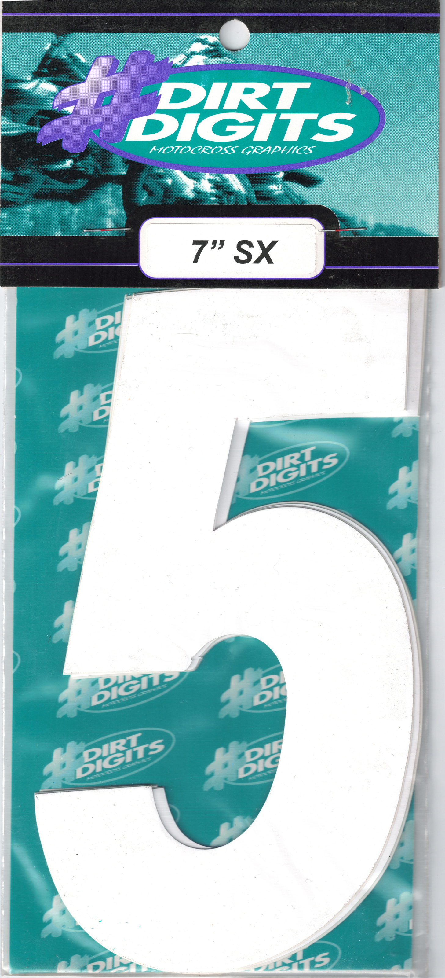 #5 7" Tall White "SX" Stick-On Race Numbers - 3 Pack - Click Image to Close